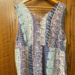 TRUE Craft pink floral vneck boho criss cross tank